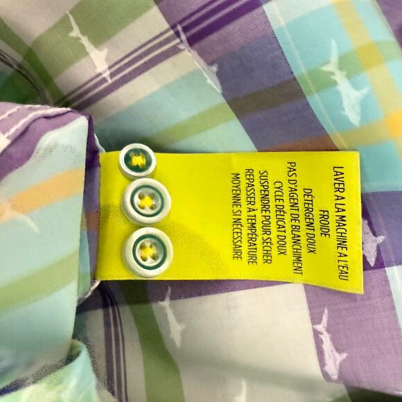 Robert Graham Button Front Short Sleeve Shirt ECUADOR Shark Print Purple Green M - Picture 6 of 10